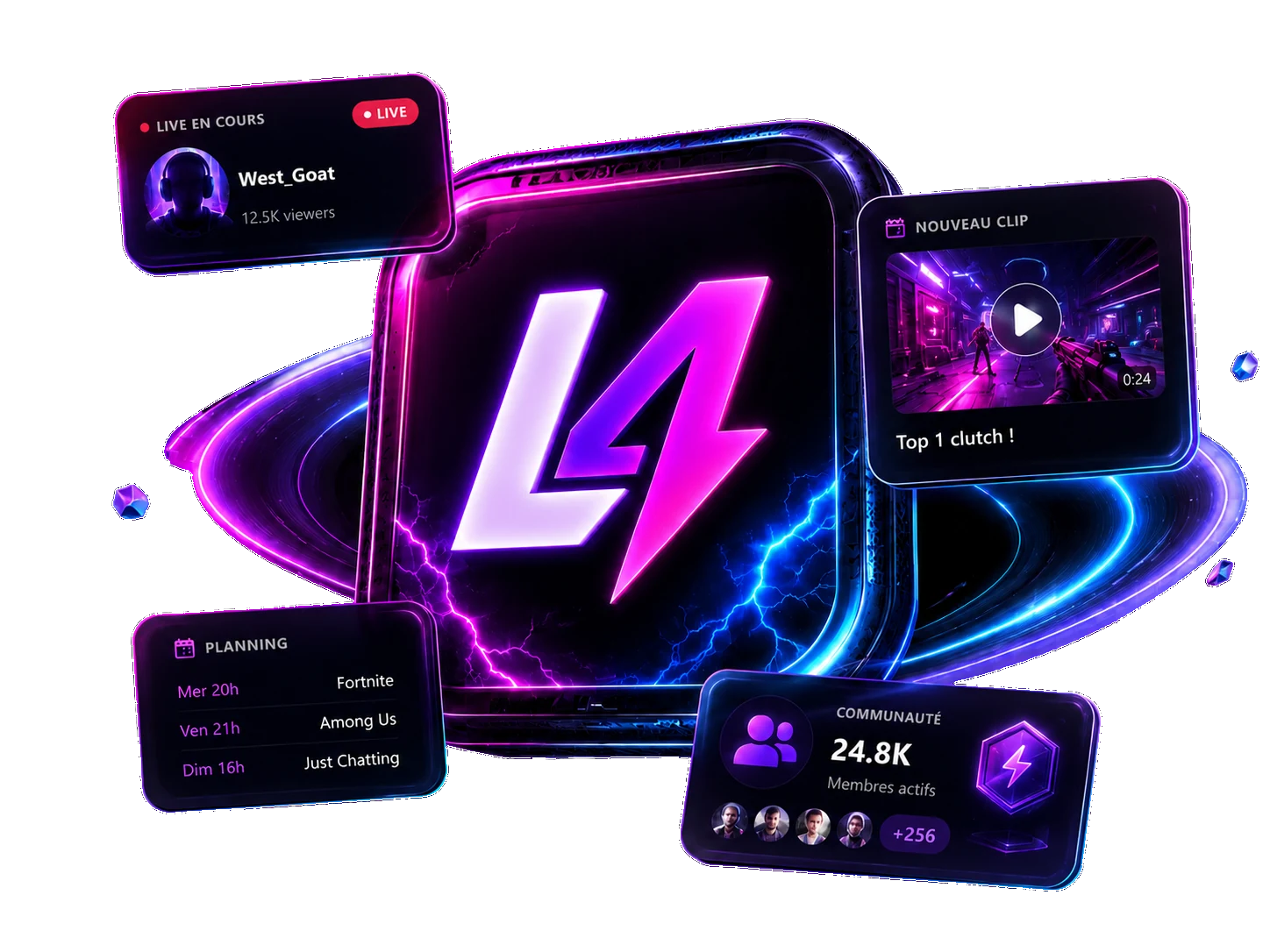 Univers L4PP : live, clip, planning et communauté autour du logo central